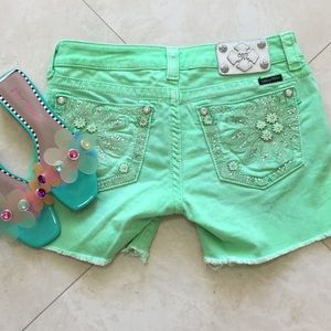 Miss Me Lime Green Denim Shorts
